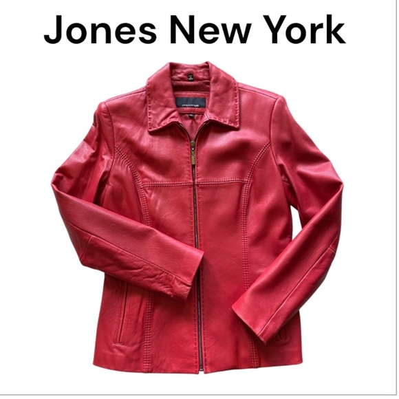 Jones New York Jackets & Blazers - Jones New York Women's Vibrant Red Leather Jacket Size Medium